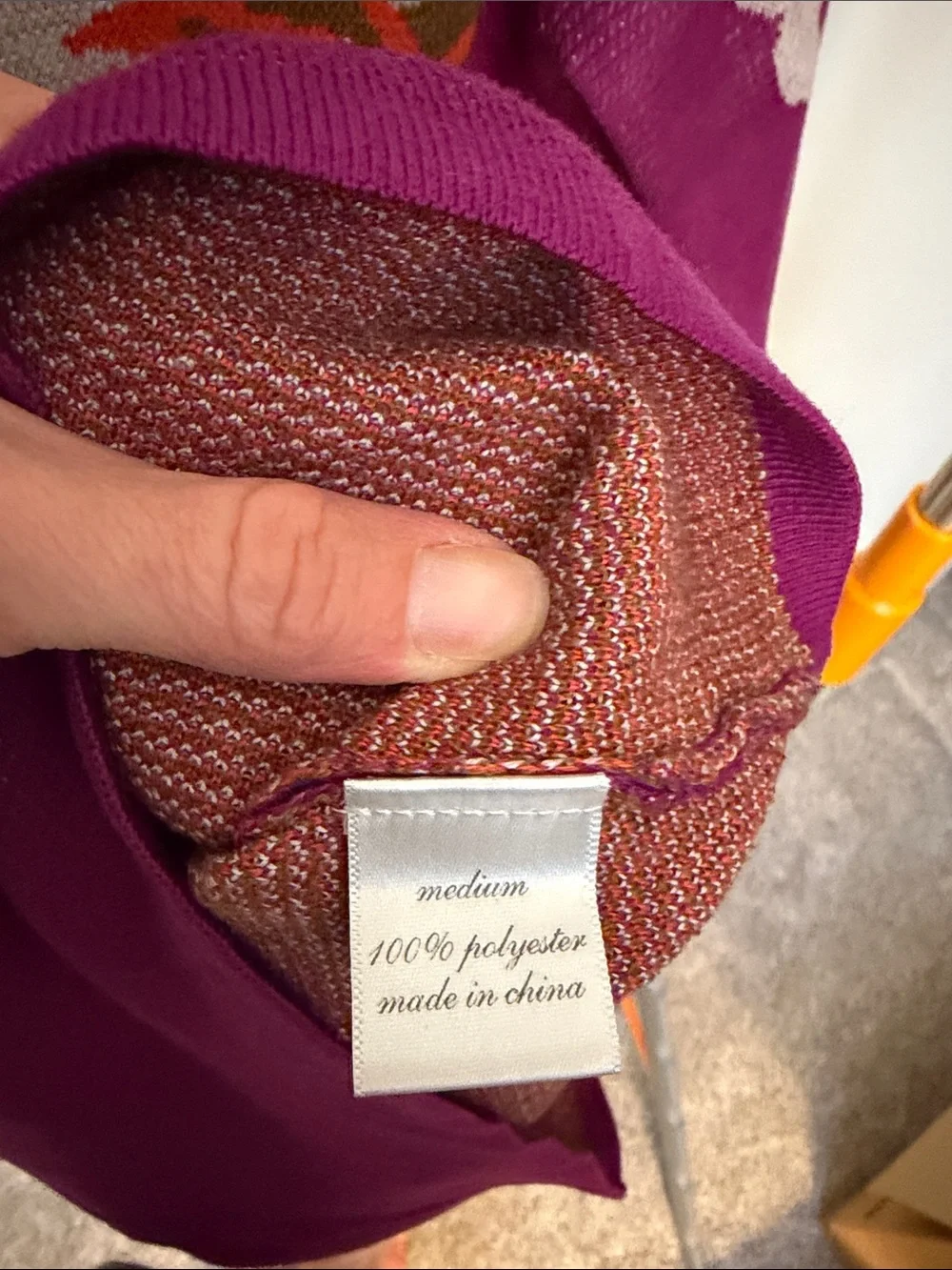 miami Purple Scoop-Neck Knit Sweater with Orange & Olive Motif
